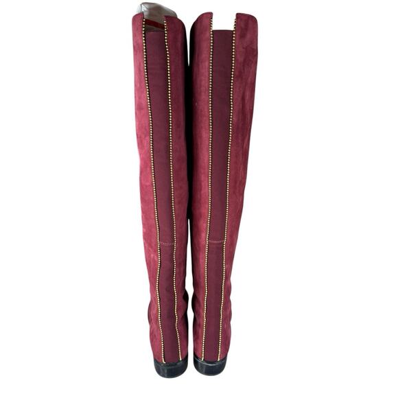 Stuart Weitzman Burgundy Suede Over The Knee Boots Gold Trim Size 7.5 - Picture 5 of 11